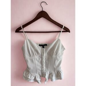 Women’s White Corset Style Ruffle Hem Top Size M— Y2K Aesthetic | Coquette Style